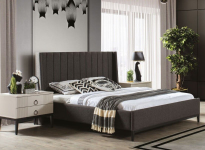 Stylish Bedroom Set Bed and 2x Bedside tables Luxury Furniture 3-piece Gray